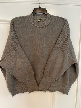 Free People Gray Ribbed Crewneck Sweater